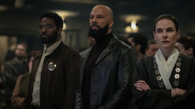 From left, Chinaza Uche, Common and Rebecca Ferguson in Silo season three. Photo: Apple TV