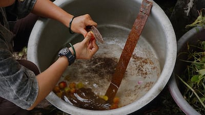 Meena Gurung calls the art form 'contact printing' and the items used depend on whatever waste materials are available. Photo: Meena Gurung