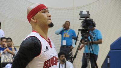 Mark Caguioa of Barangay Ginebra San Miguel shown before his team's PBA game against Rain or Shine Elasto Painters on Friday in Dubai. Jonathan Raymond / The National