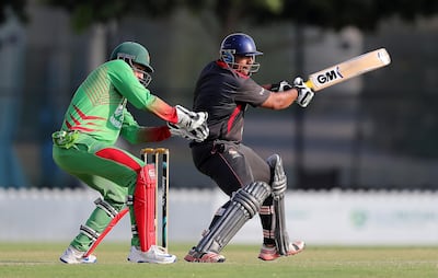 Ashfaq Ahmed in action on his way to his 65-run innings. Pawan Singh / The National
