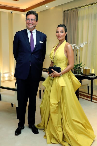 Damas chairman and chief executive Luc Perramond with actress Nadine Njeim at the opening of Bayt Damas. Courtesy Damas