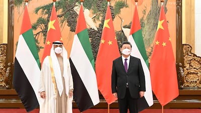 Sheikh Mohamed bin Zayed meets China's President Xi Jinping in Beijing. Twitter / Sheikh Mohamed bin Zayed
