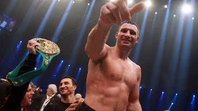 Klitschko celebrates after winning his WBC Heavyweight World Championship fight against Dereck Chisora of Great Britain in Munich, Germany, in 2012. Getty Images