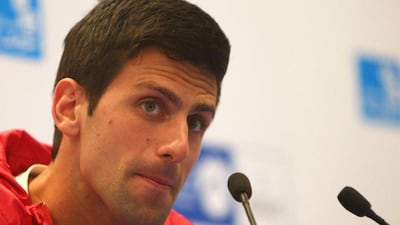 Novak Djokovic speaks during a press conference in Abu Dhabi on Thursday before he played in the Mubadala World Tennis Championship, reaching the final but withdrawing on Saturday. Marwan Naamani / AFP / January 1, 2015