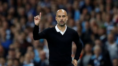 Manchester City manager Pep Guardiola gestures during the Premier League match against Everton at Etihad Stadium. Carl Recine / Reuters