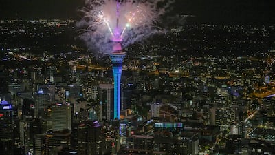 Fireworks are seen from the SkyTower during New Year's Eve celebrations in Auckland, New Zealand. Getty Images