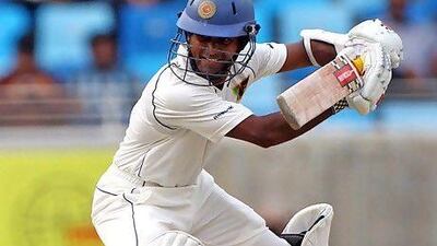 Sri Lanka's batsman Kaushal Silva plays a shot against Pakistanon the opening day of the second cricket Test between Pakistan and Sri Lanka at Dubai's international cricket stadiumn Dubai .
