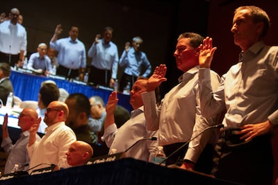 Witnesses are sworn in as the US National Transportation Safety Board holds hearings on the Alaska Airlines Boeing 737 Max door incident in Washington. Reuters