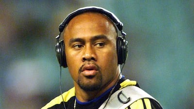 Jonah Lomu, warming up before a game, in Sydney, Australia, 27 April 2002. Steve Cuff / EPA