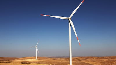 Turbines are seen at the Tafila wind farm in southern Jordan. In 2021, Masdar entered new markets including Azerbaijan, Armenia, Georgia, Greece, Iraq and Poland. Salah Malkawi for The National