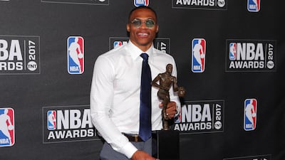Russell Westbrook with his NBA MVP award for the 2016-17 season. Brad Penner / Reuters