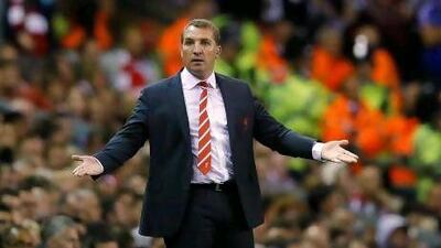Liverpool's Manager Brendan Rodgers reacts as his team takes on Hearts during their Europa League soccer match at Anfield in Liverpool, northern England August 30, 2012. REUTERS/Phil Noble (BRITAIN - Tags: SPORT SOCCER) *** Local Caption *** DJM111_SOCCER-EUROP_0830_11.JPG