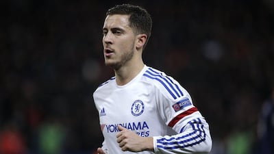 Chelsea's Eden Hazard shown during the Champions League last 16 first leg match against Paris Saint-Germain on Tuesday. Kenzo Tribouillard / AFP / February 16, 2016