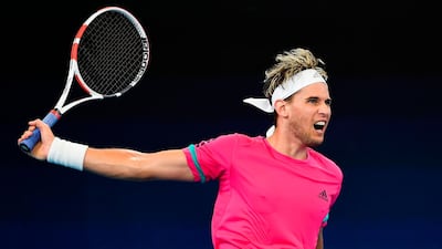 Dominic Thiem hits a backhand return during a practice session at the Ken Rosewall Arena. AFP