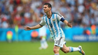 Lionel Messi of Argentina celebrates scoring his team's second goal against Nigeria on Wednesday at the 2014 World Cup in Porto Alegre, Brazil. Ian Walton / Getty Images