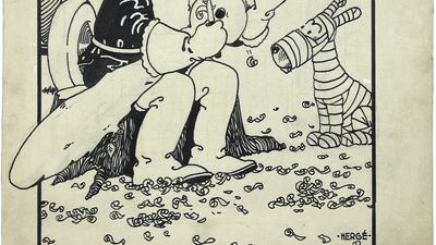 The first cover appearance of Tintin, from artist Herge's 'The Adventures of Tintin Vol. 1: Tintin in the Land of the Soviets'. The cover sold at auction in Dallas, Texas, for $1,125,000. AFP