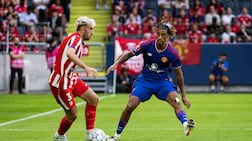 Leny Yoro, right, during Manchester United's pre-season friendly win over Atletico Madrid in Sweden. Getty Images