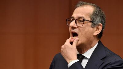 Italian economy minister Giovanni Tria gestures during a Eurozone finance ministers meeting. REUTERS