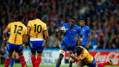 Yannick Nyanga of France makes a break during the 2015 Rugby World Cup match against Romania on Wednesday night. Shaun Botterill / Getty Images
