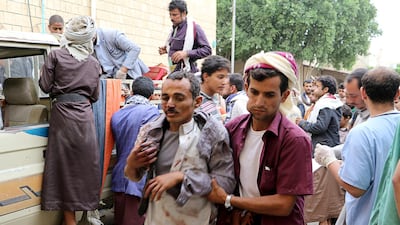 A man injured by an air strike on a market in Yemen's Saada province arrives to receive medical attention at a local Al Jomhouri hospital in Saada, Yemen July 29, 2019. Reuters