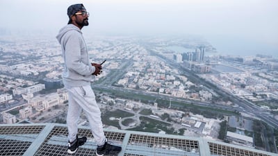 Remo D’Souza on the helicopter pad at the top of Nation Towers while filming ‘Race 3’. Courtesy twofour54