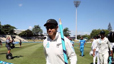 Ross Taylor of New Zealand leaves the field after the Black Caps wrapped up the match and the series against West Indies at Seddon Park in Hamilton. Michael Bradley / AFP