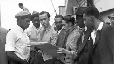 Newly arrived Jamaican immigrants on board the 'Empire Windrush' at Tilbury, on 22 June 1948. Getty Images