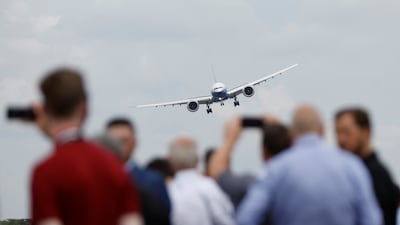 A Boeing 777X aircraft during a display at the Farnborough International Airshow in the UK. Reuters
