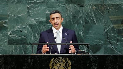 United Arab Emirates Foreign Minister Sheikh Abdullah addressed the 72nd United Nations General Assembly at the UN headquarters in New York. Eduardo Munoz/ Reuters