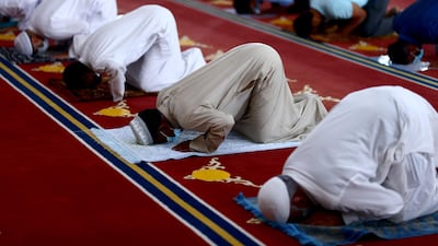 Worshippers at Al Farooq Omar bin Al Khattab Mosque in Dubai as the faithful mark Ramadan, a month-long celebration of self-purification and restraint. Getty