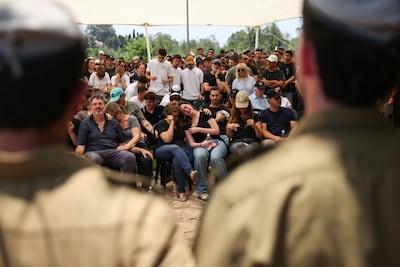 The funeral of soldier Yoav Raver, who was killed in Gaza, in Sde Warburg, central Israel. Reuters