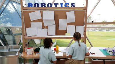 Children at Arbor School, which secured the title of best school for environmental science and sustainability. Pawan Singh / The National