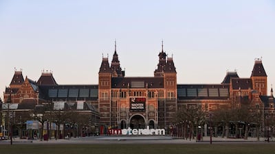 The renovated exterior of the Dutch Rijksmuseum, which will be reopened after nearly 10 years in Amsterdam. Michael Kooren / Reuters