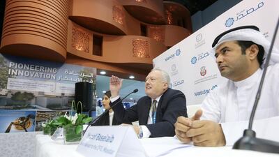 Anthony Mallows, the executive director of Masdar City, at Cityscape Abu Dhabi where he said that low carbon development was among their targets. Christopher Pike / The National