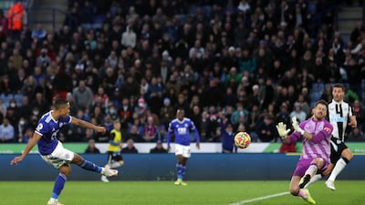 Youri Tielemans shoots to score Leicester's third goal and his second against Newcastle. AP