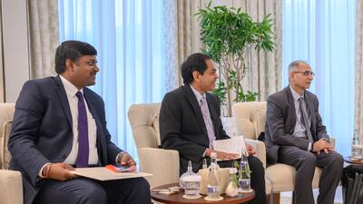 Members of the Indian delegation attend the meeting between President Sheikh Mohamed and Mr Jaishankar.