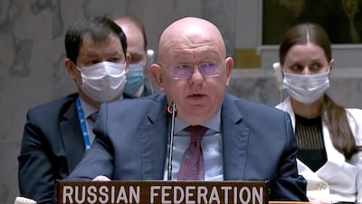 Russia's UN ambassador Vasily Nebenzya told the council of a network of 30 US-funded laboratories across Ukraine developing deadly diseases as weapons. AP