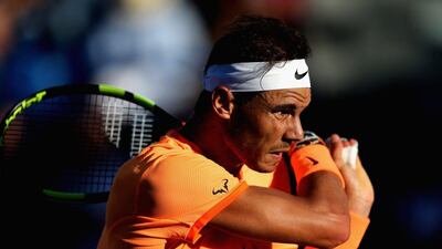 Rafael Nadal of Spain in action against David Goffin of Belgium during the final match of the Mubadala World Tennis Championship at Zayed Sport City in Abu Dhabi on December 31, 2016 . Francois Nel / Getty Images