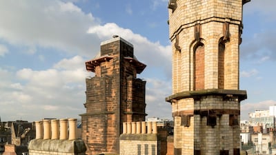 The view from the modern viewing platform across to the Mackintosh Tower (left) at The Lighthouse - Scotland's National Centre For Design And Architecture, Glasgow. Courtesy Visit Scotland