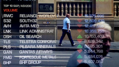 An electronic display showing stocks is seen at the Australian Stock Exchange in Sydney, Australia. Getty Images