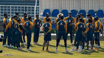 Pakistan players during a practice session at the Rawalpindi Cricket Stadium ahead of their three-match one-day series against Zimbabwe. AFP
