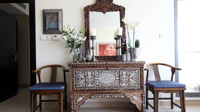 Interior of the Melanie Hunt’s apartment in the Greens in Dubai. She purchased most of the items from Dubizzle. Pawan Singh / The National