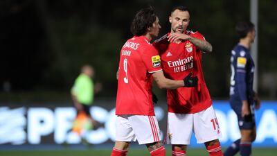 Benfica's Darwin Nunez celebrates after scoring to make it 4-0. EPA