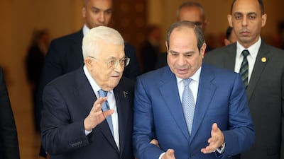 Palestinian President Mahmoud Abbas, left, and Egyptian President Abdel Fattah El Sisi held talks in Cairo. AFP