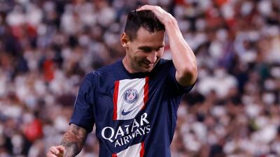 Paris St Germain's Lionel Messi reacts after missing a chance. Reuters