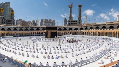 Worshippers listen to the Friday sermon at the Grand Mosque in Makkah, Saudi Arabia. SPA