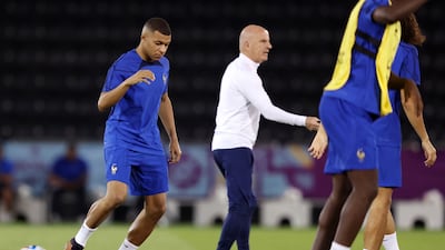 Kylian Mbappe of France training with teammates. Getty