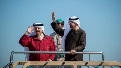 President Sheikh Mohamed and King Hamad of Bahrain oversee a joint Emirati-Bahraini military exercise. All photos: UAE Presidential Court