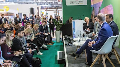 Saudi Arabia's Tourism Investment Plan for the future panel (L-R) Gemma Greenwood, Majed AlGhanim, Jerry Inzerillo, John Pagano, Mark Willis. Rob Greig for The National