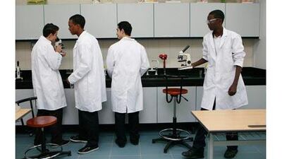 Pupils at The Glenelg School of Abu Dhabi studying in labs.